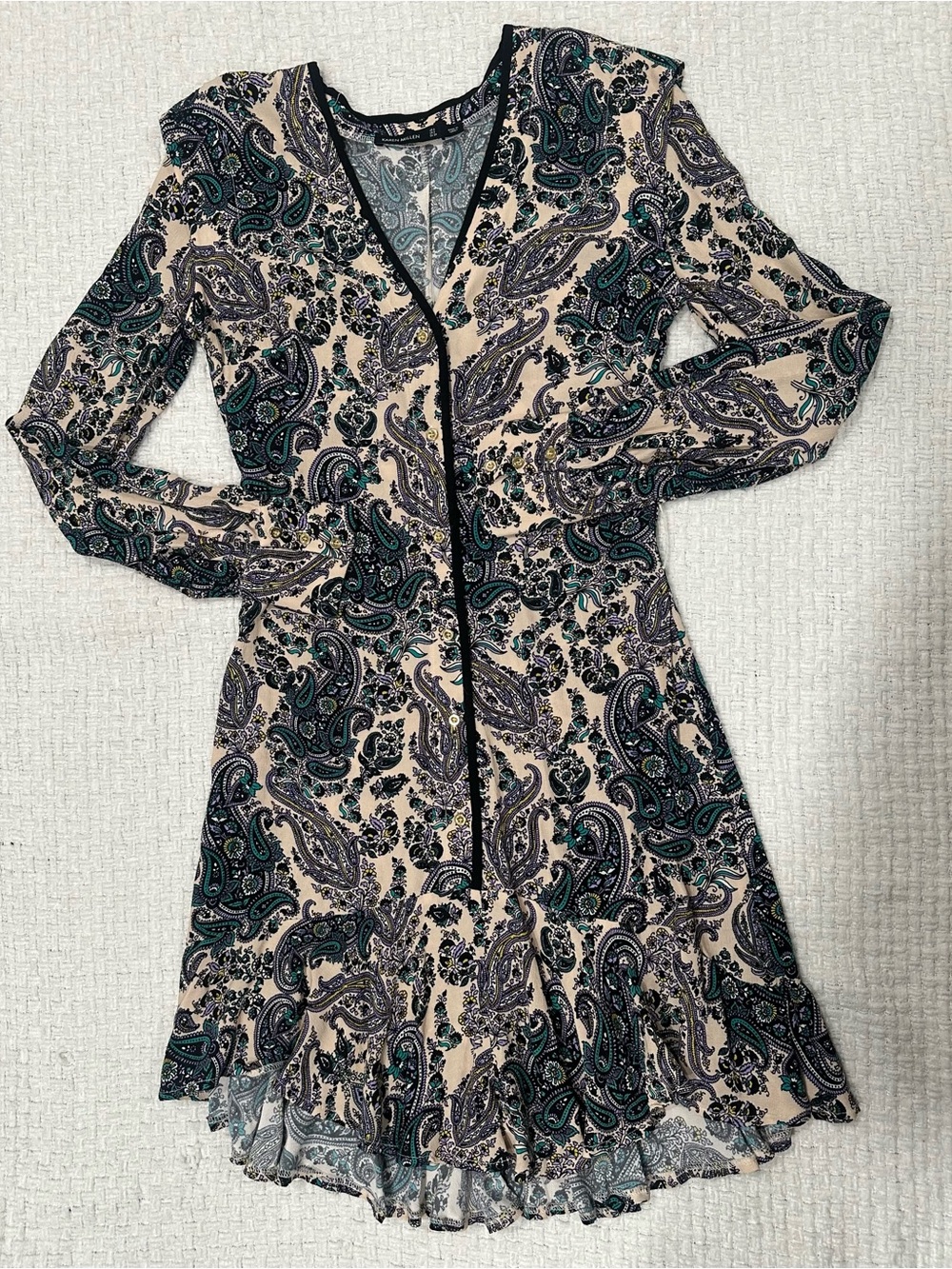 Karen Millen Paisley Print Shirt Dress 100% Viscose Long Sleeve Mini Dress US 2